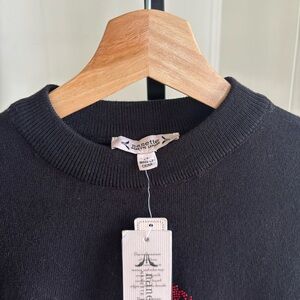 NWT Nanette Lepore Sweatshirt Med “Kiss Me” Red Beaded Lips Vampy Slim Pullover